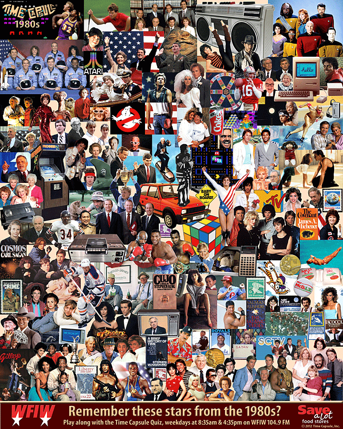 There are 166 numbered images in this 1980s collage.  Can you name them all?